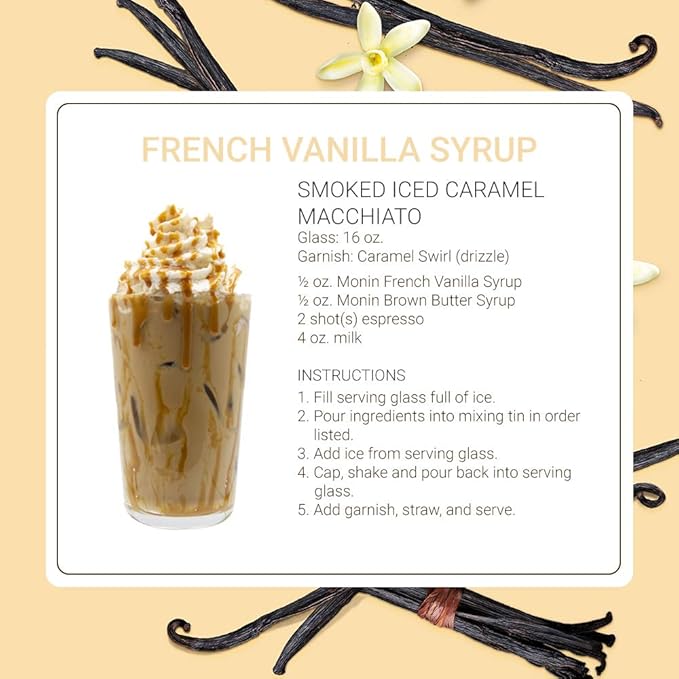 Monin - French Vanilla Syrup, Boxed, Versatile Flavor, Natural Flavors, Great for Coffees, Cocktails, Shakes, and Kids Drinks, Non-GMO, Gluten-Free (1 Liter)