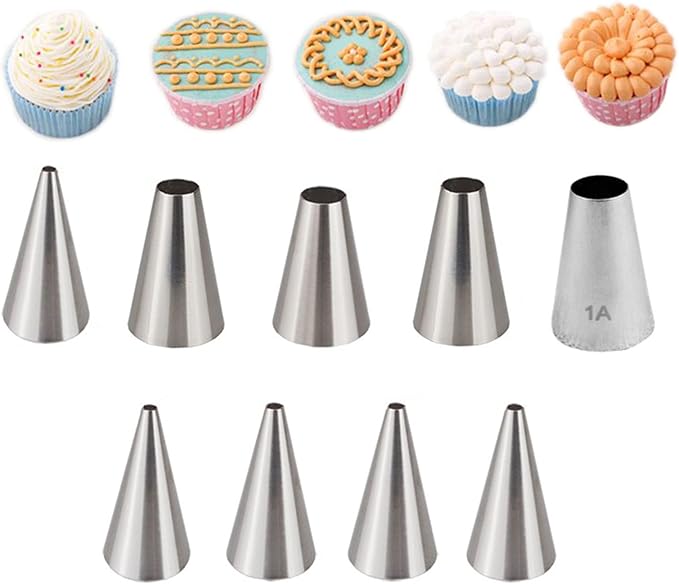 RoseFlower 9 PCS Writing Piping Tips Set - Stainless Steel Piping Nozzles Kit for Pastry Cupcakes Cakes Cookies Decorating Supplies Baking Set #3