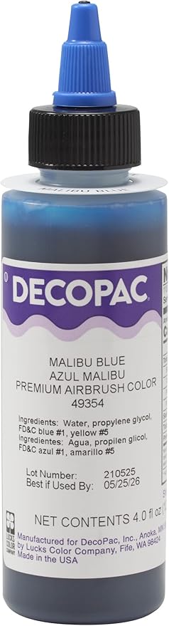 DECOPAC Food Coloring, Airbrush Food Color, Edible Airbrush For Cake Decorating, Cookie Airbrush Coloring, Food Airbrush Kit Add-on, Airbrushes For Cake Decorating 4 Fl Oz - Malibu Blue
