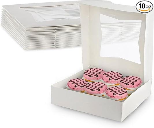 MT Products White Bakery Boxes 8" x 8" x 2.5" - Elegant Pastry Boxes (Pack of 10) - Made in USA