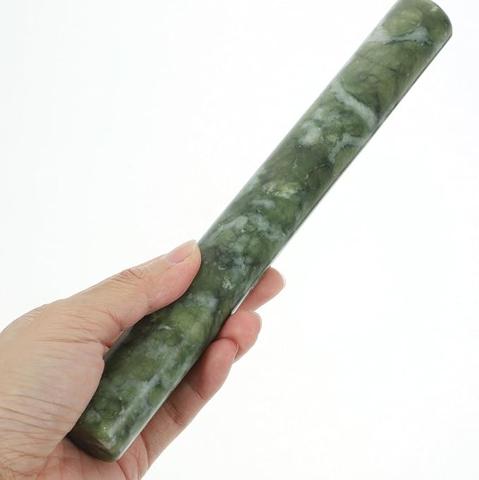 Jade Rolling Pin Non-Stick Dough Roller for Baking Natural Jade Stone with Design Perfect for Making Pizza and Dumpling Wrappers