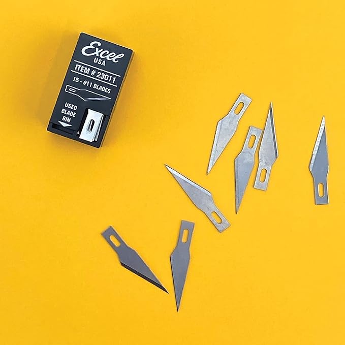 Excel Blades #11 Precision Craft Knife Replacement Blades – Sharp Double-Honed Steel Blades for Trimming, and Detailing Wood, Plastic, Leather, and Foam – 15-Pack with Safety Dispenser – Made in USA