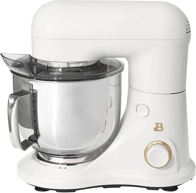 Beautiful 5.3 QT Stand Mixer w/Tilt-Head Design, Stainless Bowl, 300-Watt Power, 12-Speed Control, Includes Beater, Dough Hook, Whisk, Splash Shield (White Icing)