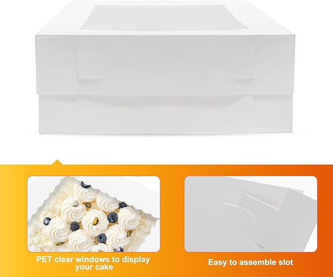 Cake Boxes 10x10x8 Inches 6 Pack Bakery Boxes with window for Tier Cakes 10 Inch Layer Tall Baking Carrier White Cardboard Bakery Take Out Transport Containers for Wedding, Birthday, Party