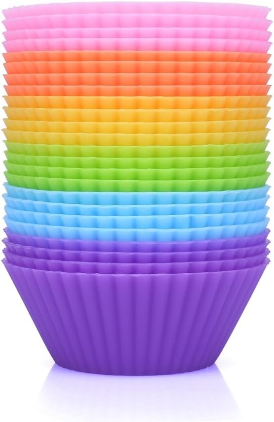 Mini Muffin Pan - Reusable Silicone Cupcake Molds 2in 24 Pack - Small Baking Cups Truffle Cake Pan Set Nonstick in 6 Colors