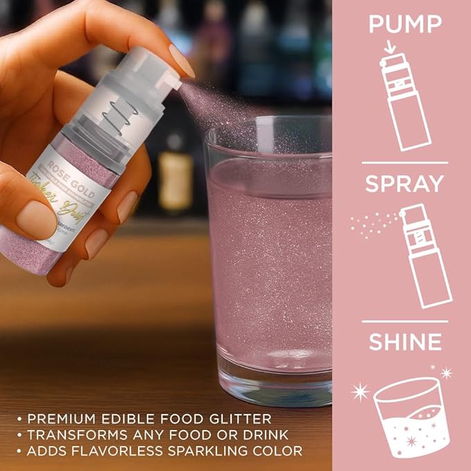 Bakell - Rose Gold Tinker Dust (4g, 1x Mini Spray Pump) Edible Glitter for Food, Desserts, and Beverages!