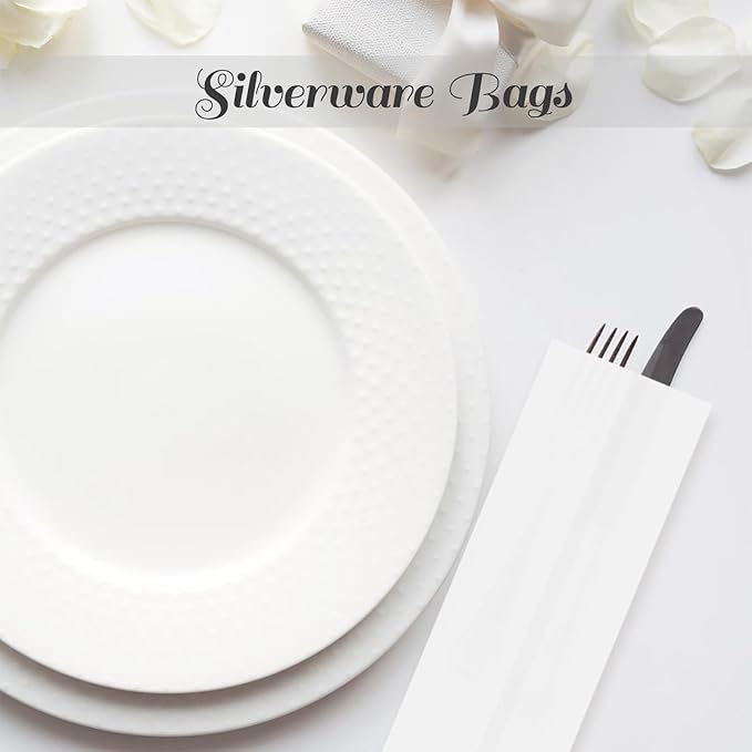 150 Pcs Silverware Churro Bags White Kraft Paper Silverware Sleeves for Kitchen Utensil Treats Bakery Cookies, 3.1 x 9.8 Inch