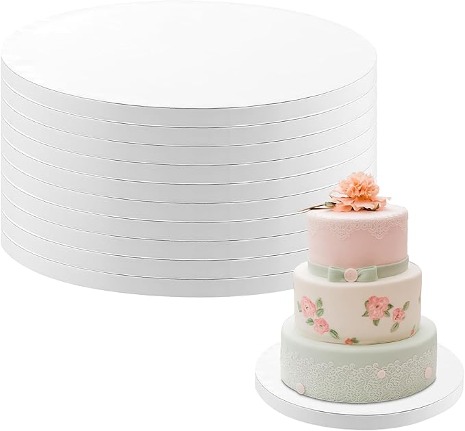 10 Pack Cake Boards 12 Inch Round Cake Drum White 1/2” Thick Cake Drums Corrugated Cardboard Cake Base for Multi-Layer Cakes Sturdy Cake Decorating Supplies