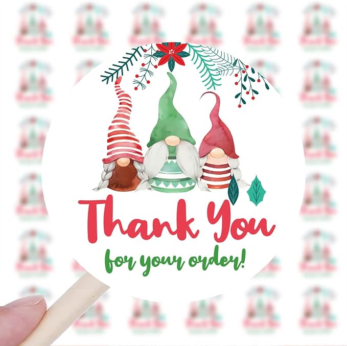 Wailozco 240 PCS Thank You for Your Order Gnome Stickers,Cute Small Business Envelopes Stickers Packages/Handmade Goods/Bags ,Christmas Theme Shop Seals