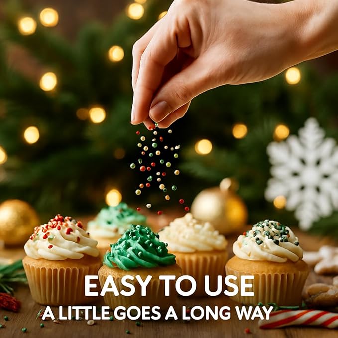 Confect Edible Pearl Sprinkles – Festive Mix of Red, White, Silver & Green Disco Ball Sprinkles – Cake & Cupcake Toppers for Baking, Decorating, and Party Treats- 5 Oz