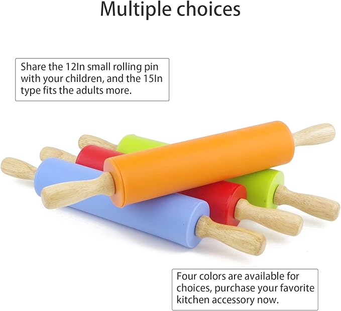 Silicone Rolling Pin for Baking Non-stick Rolling Pin Dough Roller Wooden Handle Kitchen Accessories Pastry Roller