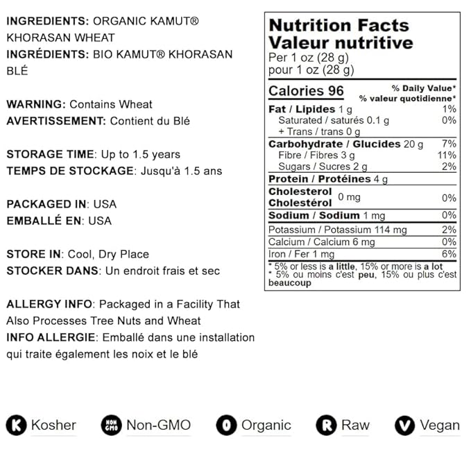 Food to Live Organic KAMUT Khorasan Wheat Flour, 5 Pounds – Stone Ground Powder, 100% Whole Grain Meal, Non-GMO, Kosher, Bulk