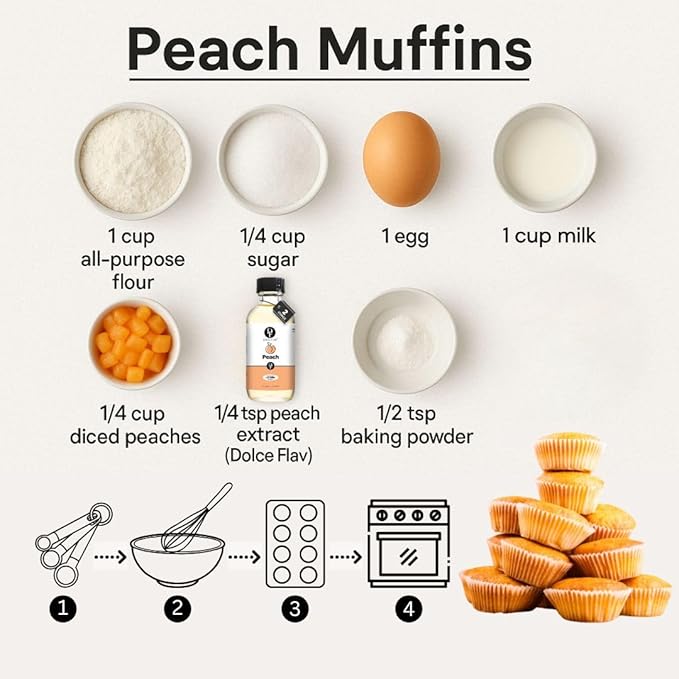 Dolce Flav Peach Extract – 8 Ounce Oil-Soluble Kosher, Sugar-Free, Concentrated Juicy Peach Flavoring for Baking, Chocolates & Desserts