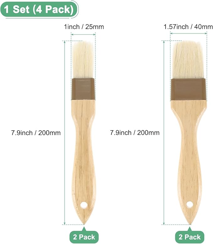 2-Set Pastry Brush, Wooden Handle Natural Bristle Basting BBQ Oil Brush for Cooking/Barbecue/Kitchen [1 & 1.6 Inch]