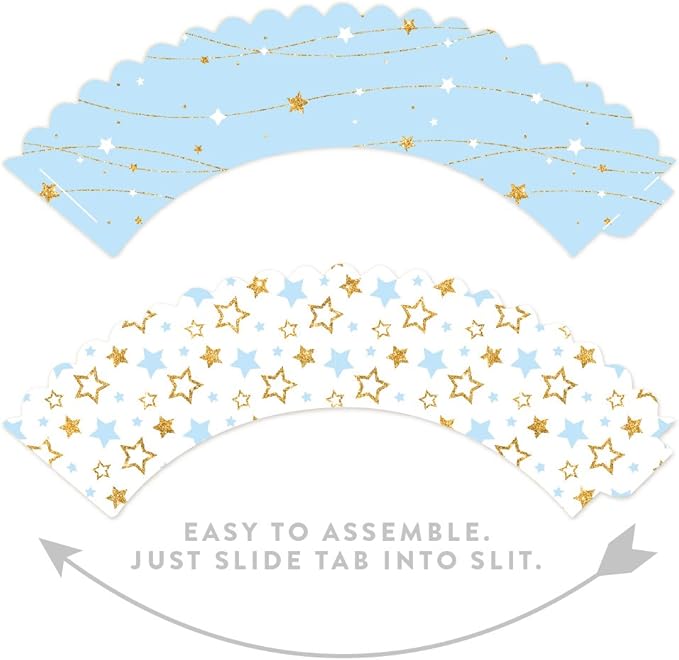 Andaz Press Party Cupcake Wrapper Decorations, Baby Blue Twinkle Twinkle Little Star, 24-Pack, Theme Colored Bulk Cake Supplies, Boy Baby Shower 1st Birthday Light Blue Graduation Decorations