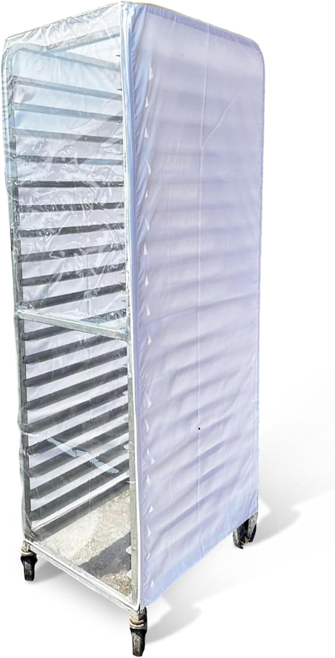 Bakery Food Pan Sheet Rack Cover – Heavy Duty PVC Vinyl Zippered Bun Pan Rack Cover – Long-lasting Use Durable Cover with 2 Zippers – Made in USA (White, 23"W x 28"L x 63"H)