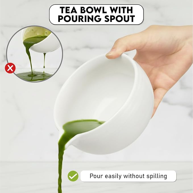 10 Pcs Matcha Kit Set, Ceramic Matcha Set Includes 17oz Matcha Bowl, Bamboo Whisk and Scoop, Whisk Holder, Sifter, Scoop holder, Measuring Cup, Powder Caddy, Tea Towel and Instruction Manual (White)