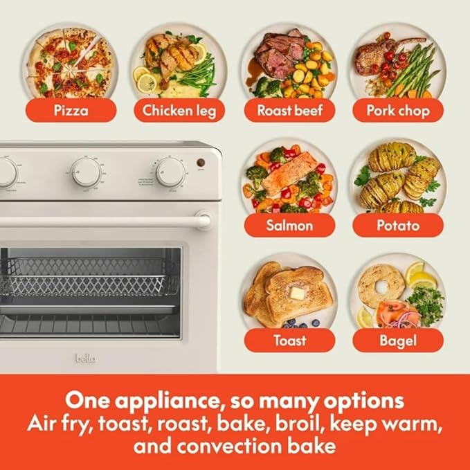7-in-1 Air Fryer Toaster Oven with Convection, 1700W, Fits 6 Slices or 12-Inch Pizza, Tempered Glass Door, Timer, Easy Controls, Countertop Kitchen Appliance (Oatmilk)
