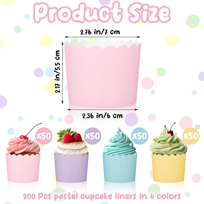 200 Pieces 5.5 oz Pastel Baking Cups Cupcake Wrappers for Muffins Colorful Baking Cups for Desserts Baby Showers Birthday Party Celebrations