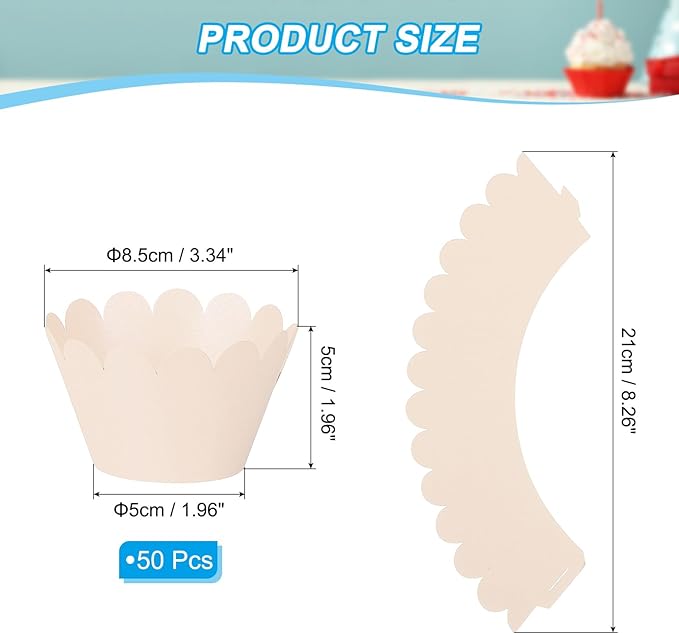 PATIKIL Cupcake Wrappers Paper, 50 Pack Baking Cups Standard Wave Decoration for Anniversary Birthday Weddings and Parties, Light Pink