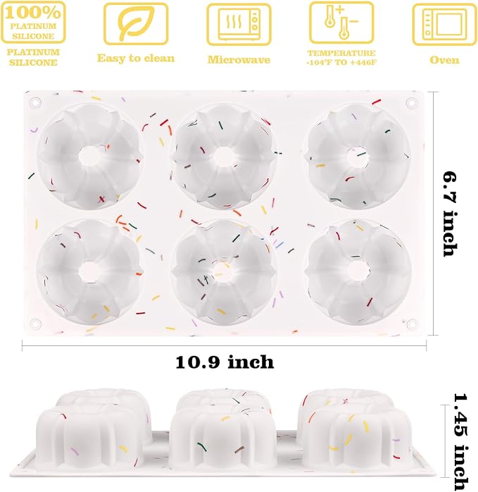 HUAKENER 3 Pcs Mini Fluted Cake Pan, 6-Cavity Fluted Tube Cake Pan, Non-stick Silicone Baking Mold for Cupcakes, Donuts, Muffins, Cornbread, Brownies, Jellies