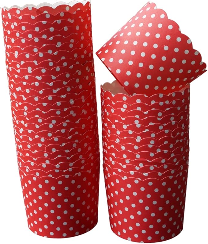 Paper Baking Cups (Polka Dots), Greaseproof Disposable Cupcake Liners (Red, Large Cups (50-Pack))