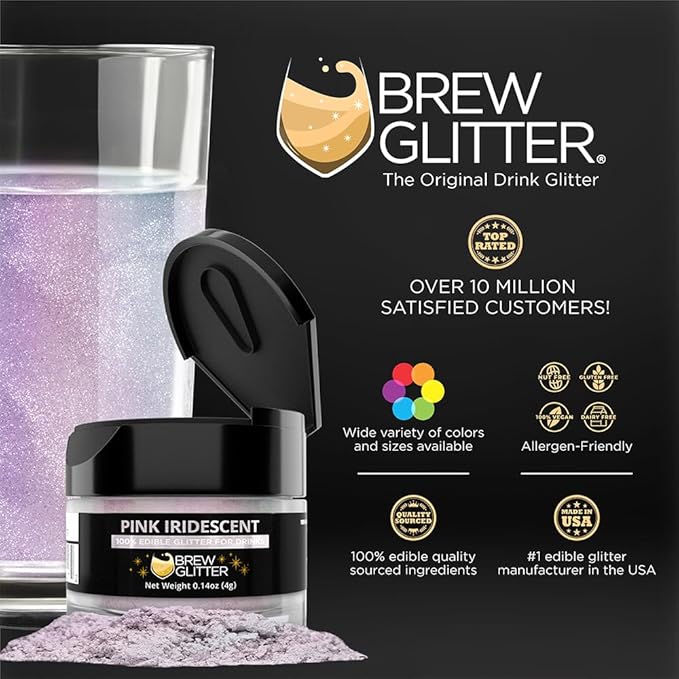 Brew Glitter Pink Iridescent Edible Drink Glitter 1x 4g Jar for Cocktails, Beer, & Beverages