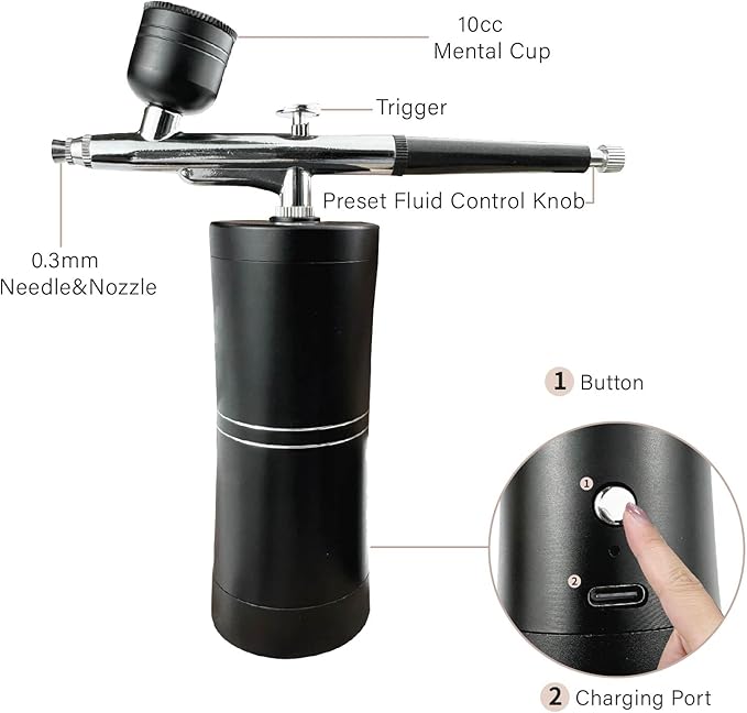 Airbrush kit,Airbrush for Nails,Airbrush Cordless Rechargeable 3-Speed Adjustable air Pressure Settings,High Pressure Airbrush for Nails Art, Painting, Cake Decor, Cookie, Mode, Makeup, Barber
