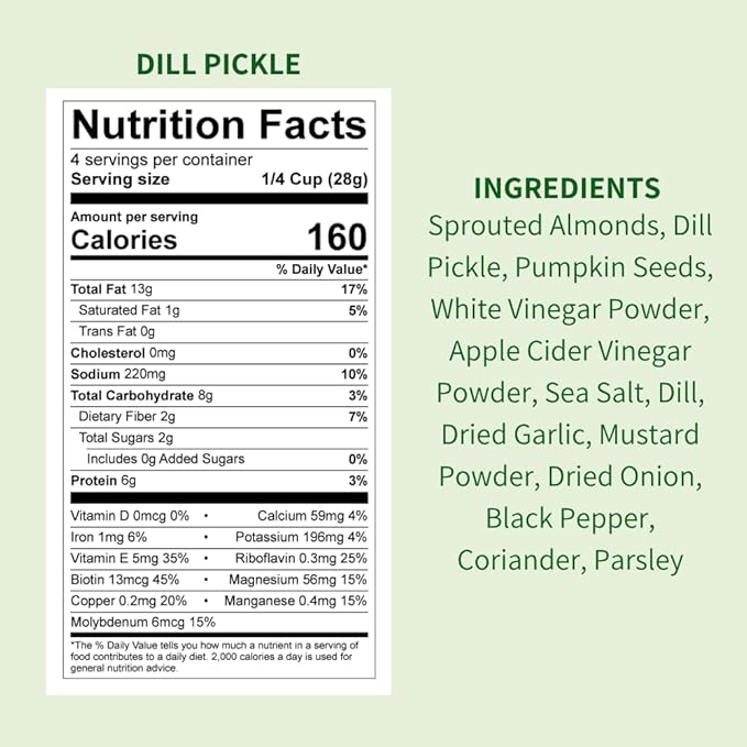 Daily Crunch, Zero Seed Oils, Gluten Free, 4oz (6 Pack, Dill Pickle Sprouted Almonds)