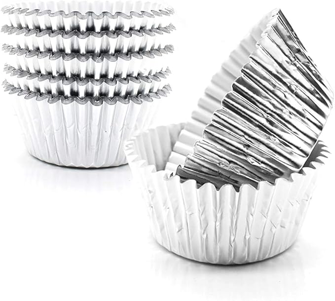 Cupcake Liners Silver,GOLF Standard Size Silver Foil Cupcake Liners Wrappers Metallic Baking Cups,Muffin Paper Cases, 100 Pack