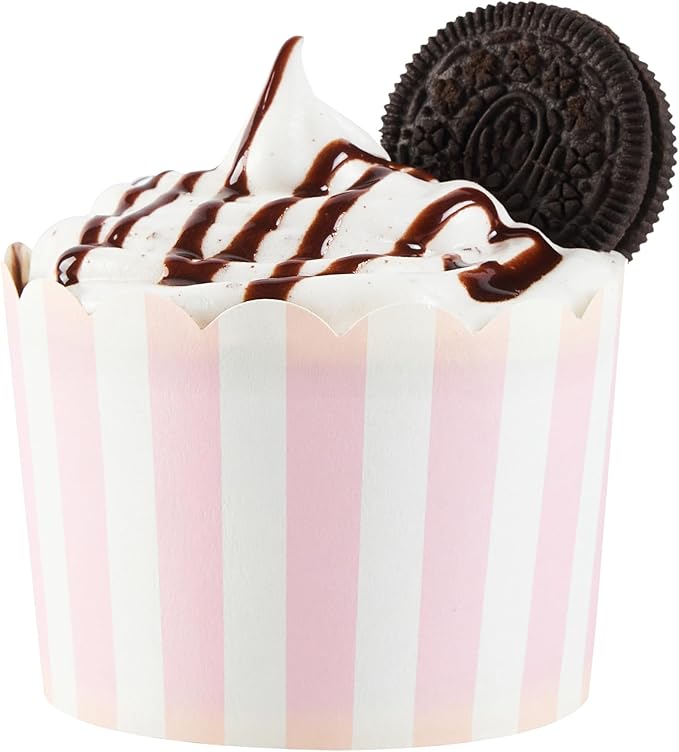 Panificio 10 Ounce Cupcake Wrappers, 200 Scalloped Baking Cups - Oven-Ready, Greaseproof, Pink Striped Paper Cupcake Liners, Disposable, For Birthdays, Baby Showers, Or Weddings - Restaurantware
