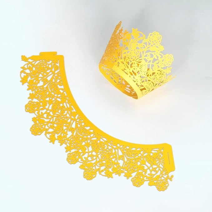 YOZATIA 60pcs Gold Rose Lace Cupcake Wrappers Holders, Laser Cut Cupcake Liners Decorative Liners for Wedding Party Birthday Cake Decoration Supplies