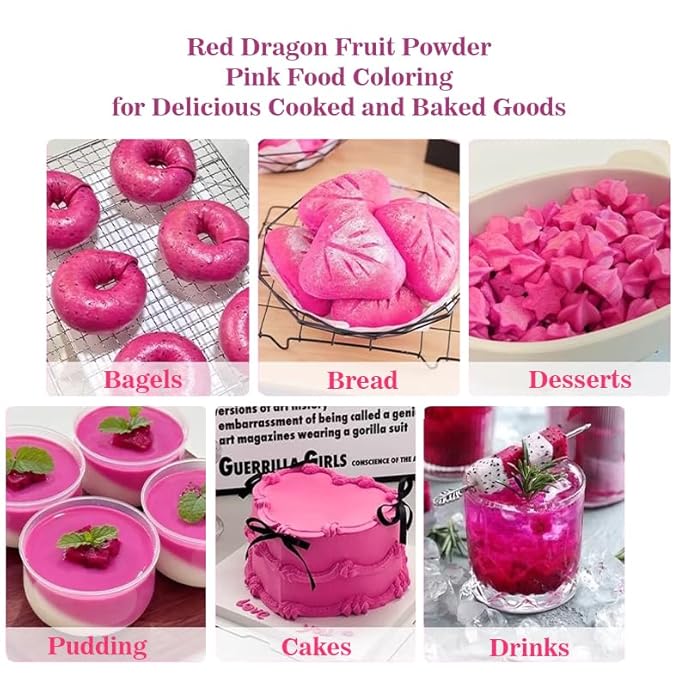 Fraunitsh Dragon Fruit Powder 3.52oz | Freeze Dried Pink Pitaya Powder | No Sugar & No Additives | Pure Red Pitaya Dragon Fruit Powder Food Coloring for Smoothie, Baking, Drinks & Vibrant Recipes