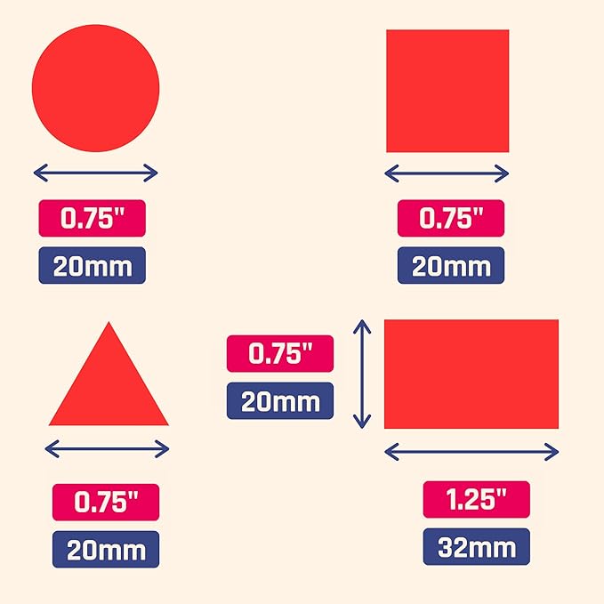 900 Pack - Colored Shape Stickers Labels, 3/4" - 4 Shapes, 5 Colors