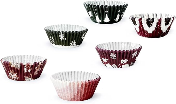 qiqee Christmas 300-Count Cupcake Liners Standard Cupcake Cups 6 Design Cupcake Papers Baking Cups Cupcake Wrappers (Standard Size)