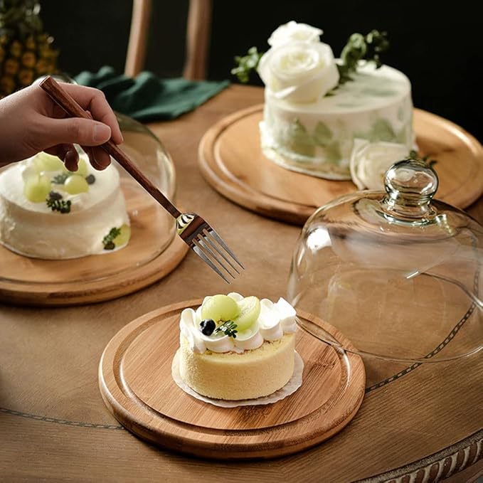 Glass Dessert Dome with Base, Mini Decorative Cake Tray with Glass Dome Cover, 5.9" Cake Fruit Display Server Tray for Kitchen, Birthday, Wedding, Appetizer Dessert and Cheese Serving Platter
