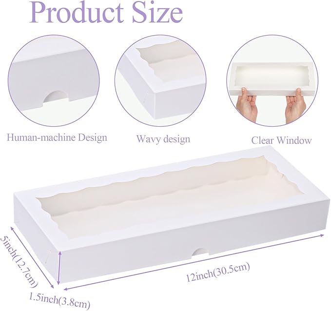 15pcs 12x5x1.5 Inch White Cookies Boxes with Window Bakery Boxes Macaron Boxes Cakesickle Boxes Chocolate Truffle Boxes Donut Treat Boxes for Christmas Valentine's Easter Mother's Day