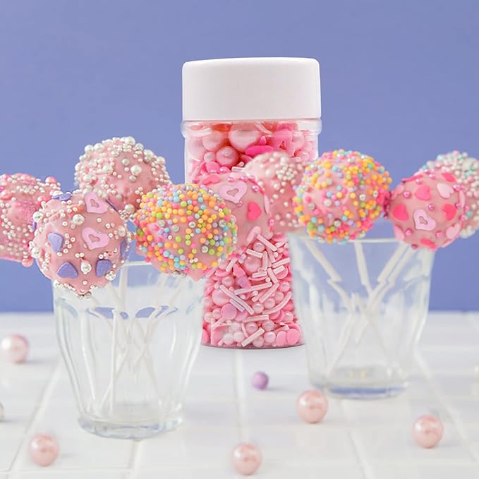 LEBERY Pink Sprinkles Edible Heart Shaped Sprinkle Pink Jimmies for Baking Pastel Pearl Sprinkles Mixed Valentine Sprinkle for Cake Decorating Cookie Ice Cream Donut - 3 oz