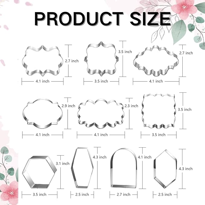 Large Plaque Cookie Cutter Set-10 Piece-4.0 Inch-Diswasher Safe-Frame Cookie Cutter Shape for Baking