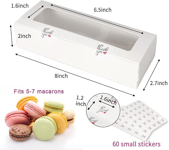 Garmeinea 30 Pack Macaron Boxes Packaging for 5 to 7 Macarons with 60 Pcs Stickers for Home DIY Baking Gift(White)