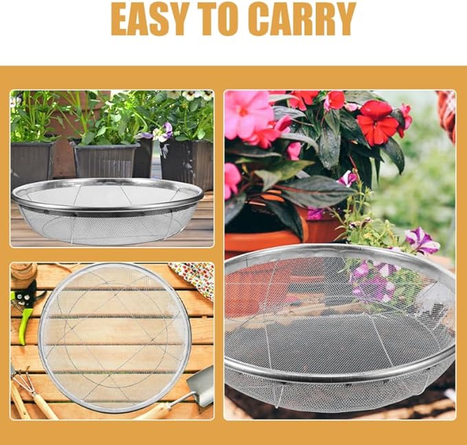 Stainless Steel Sifting Tool 18 Inches Diameter Garden Soil Sieve Manual Soil Sieve Sturdy and Stylish Great for Planting and Potting