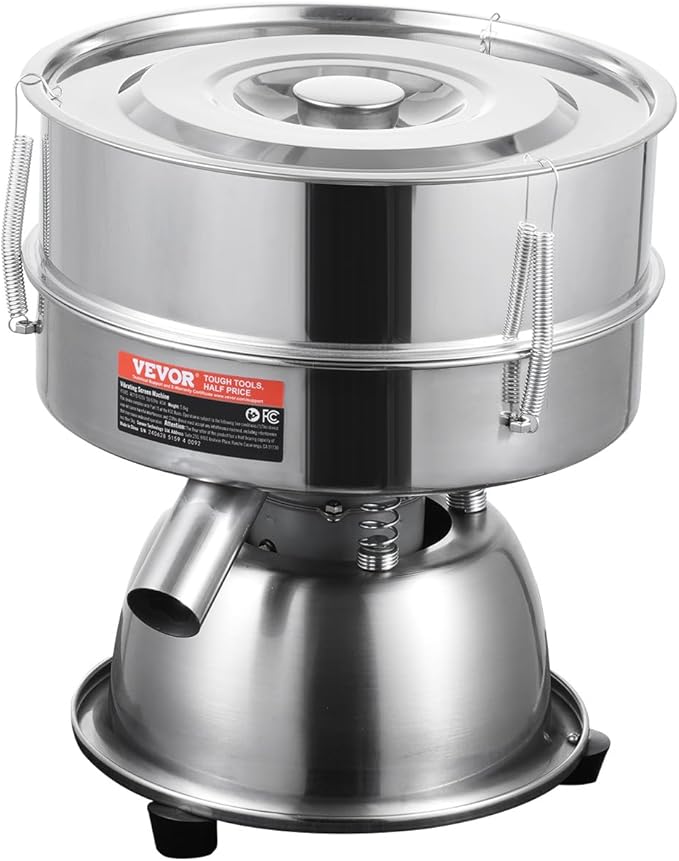 VEVOR Automatic Electric Vibrating Sieve, Stainless Steel Sifter Shaker Machine with 12+80 Mesh, 45W Automatic Powder Sifter Machine Countertop, Electric Sieve Shaker for Flour Powers, Mungbean, Rice