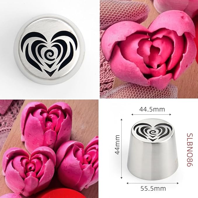 5 Pieces Stainless Steel XXL Russian Icing Nozzle Kit with 1 Ruffle Tip & 1 Clean Brush,Cake Decorating Frosting Piping Tip,Pastry Baking Tools