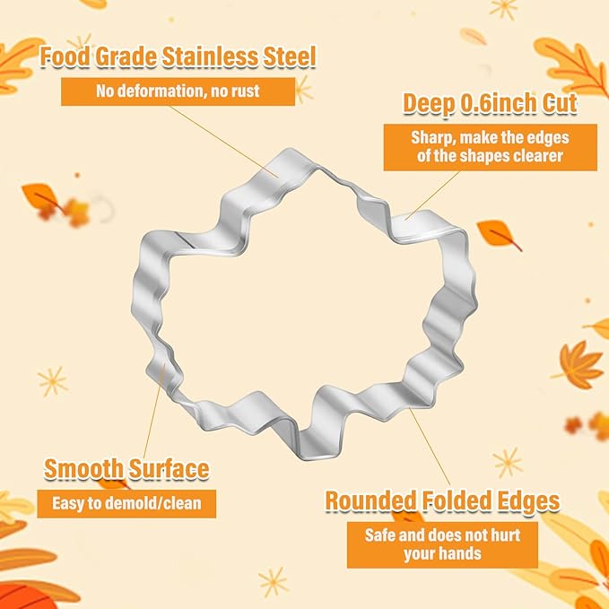 Lezmarket 20Pcs Fall Thanksgiving Cookie Cutters Set, Holiday Cookie Cutters Stainless Steel Baking Supplies for Thanksgiving Cookie Sandwich - Pumpkin Maple Leaf Flower Squirrels Turkey Corn