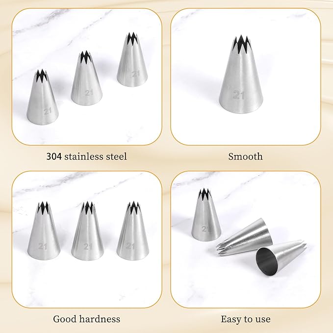 3 Pack Open Star Cake Decorating Tip Churro Piping Bags Tip Set Stainless Steel Icing Piping Tip for Frosting