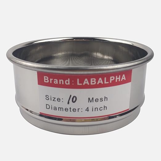 LABALPHA 10 Mesh Lab Sieves, Test Sieve #10 Mesh, 4'' Diameter, 304 Stainless Steel Wire Cloth (2mm)