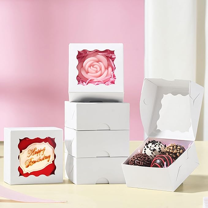 RomanticBaking 3x3x1.5Inches 50PCS Homemade Soap Boxes with Window Chocolate Covered Strawberries,Cookie,Chocolate truffle Boxes