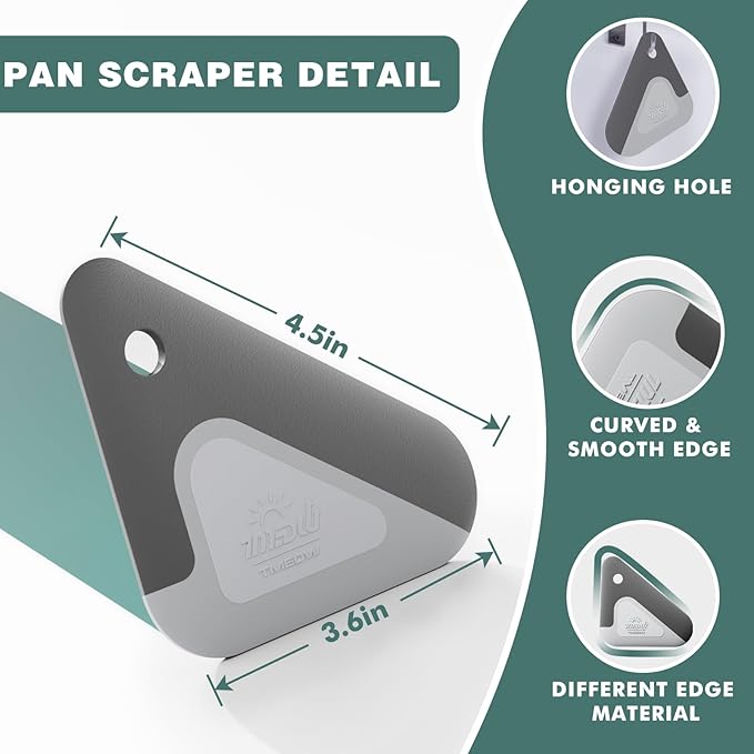 Food Scraper, 2-in-1 Pot and Pan Dish Scraper, Nylon and Silicone, Kitchen Scraper Tools for Cast Iron Skillets, Cookware, Dishes, Pans and Pots, Heat Resistant, Set of 3