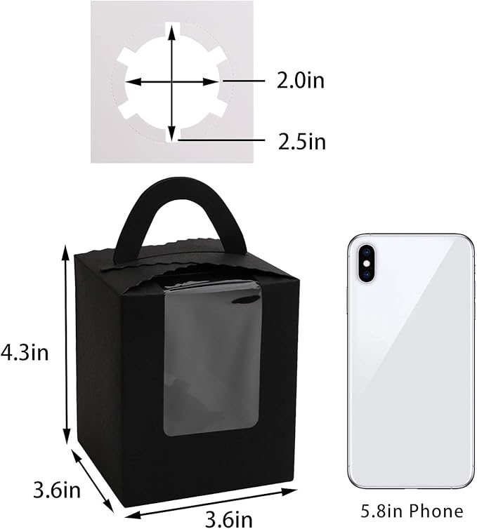 EUSOAR Cupcake Boxes Individual Black 50pcs 3.6"x 3.6"x 4.3" Cupcake Carrier with Insert and Display Holders, Party Favor Bakery To Go Wrapping Packing Cupcake Muffin Carry Boxes Container