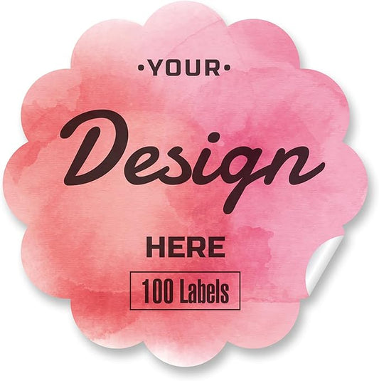 Custom Stickers - Customized Labels with Any Design Image Logo Text, 100 Scalloped Pink Floral Labels (2.5"x2.5") for Business, Thank You, Address, Bottle, Retail, Bake Sale, Gifts